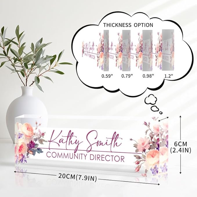 Desk Name Plate Personalized Name Plate for Desk, Office Desk Decor, 3D Style Personalized Plaque Name Plates for Desks Custom Appreciation Gifts for Boss Lady Employee Coworkers (Watercolor Flowers)