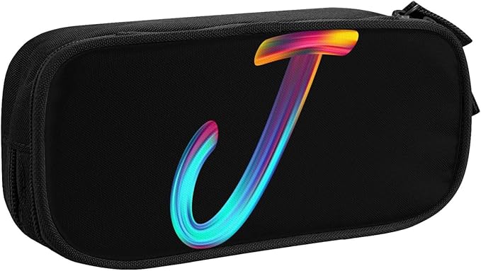 Cute Initial Pencil Case for Kids Students, Large Capacity Pencil Pouch for Boys Girls, Letter Design Pencil Box Pen Bag Office Stationery Organizer, Rainbow Letter J