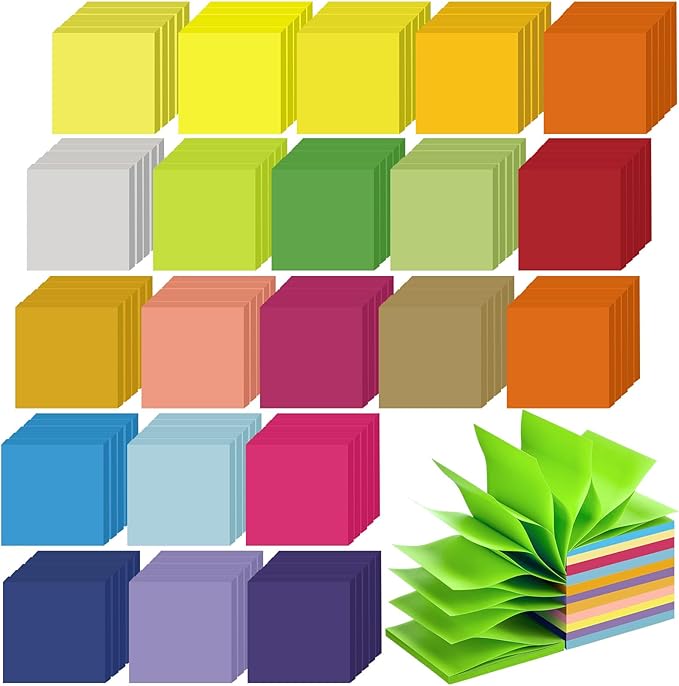 Sherr 100 Pcs Pop up Sticky Notes Bulk 3x3 Inch 56 Sheets/pad Refills Sticky Notes Bright Colors Self-Stick Note Pads Post Adhesive Memo for Students School Teacher Office Meeting, 20 Colors