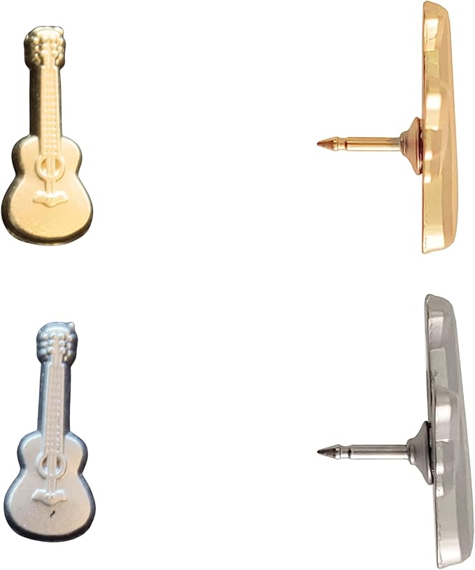 Guitar Push Pins - Silver Guitar Map Pins for Cork Boards, Maps, or Lapel Use - Designed in USA - Set of 20