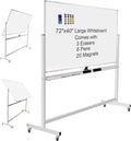 Mobile Whiteboard 72"x40" Magnetic Dry Erase White Boards on Wheels Double-Sided Large Whiteboard with Rolling Stand for Classrooms, Offices and Home