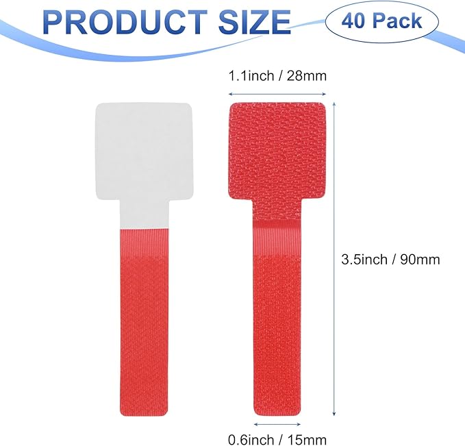 40-Pack Hook and Loop Cable Ties, 3.5 x 1.1 Inch Enhanced Self-Adhesive Cord Organizer for Desk/Home/Wall/Office Essentials, Cable Management Under Desk [Red]