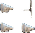 Cheer Megaphone Push Pins - Silver Cheerleading Megaphone Pins for Cork Boards, Maps, or Lapel Use - Designed in USA - Set of 4