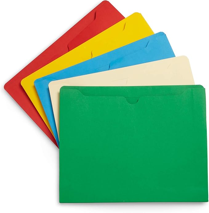 Blue Summit Supplies 1 Inch File Jackets, Expandable Folders, Heavy Duty 1 Inch Expansion Pocket File Folders Letter Size, Assorted Colors, Reinforced Straight Cut Tab,25 Pack