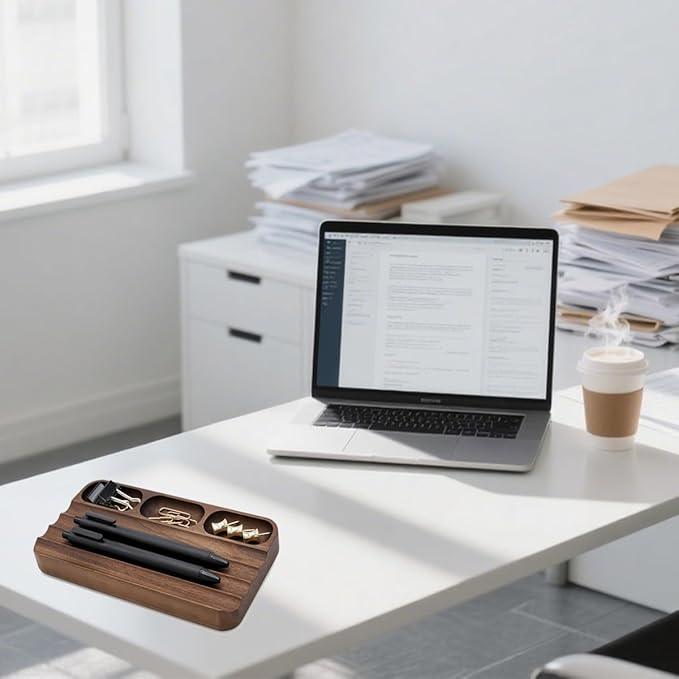 Pen holder Organizer of Office desks,Walnut Desk Pen Stand,Wave Pen TrayOffice Accessory,Teacher Gifts,Suitable for School,Home,Office Desktop Art Accessories (Brown-pen)