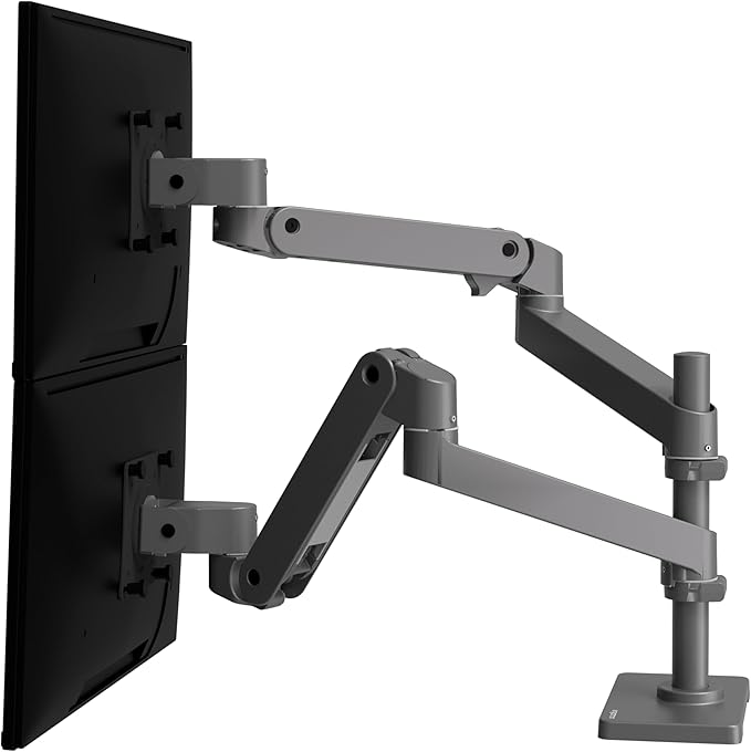 Ergotron – Upgraded LX Pro Premium Vertical Stacking Dual Monitor Arm, VESA Desk Mount – for 2 Monitors Up to 24 Inches, 4 to 22 lbs Each – Dark Grey