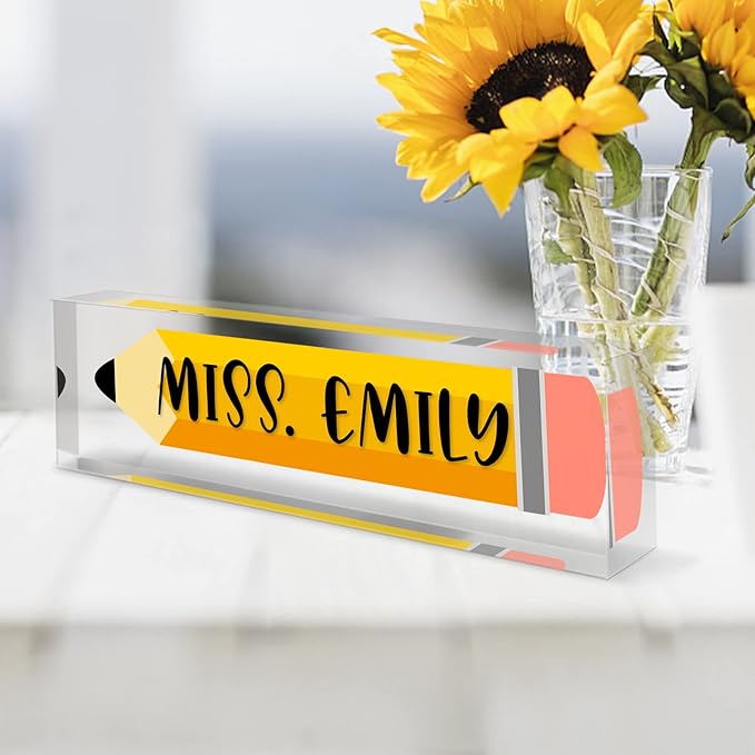 Teacher Office Desk Name Plate Personalized, Custom Name Plates for Desks, Teachers Office Desk Decor, Clear Acrylic Glass Block, Personalized Office Gifts for Teachers Laywers, Appreciation Gifts