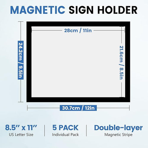 5 Pack Magnetic Sign Holder, 8.5in x 11in Self Adhesive Wall Mount Magnetic Document Holder, Magnetism Border Sign Holder with Transparent PVC Front Cover