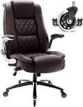 EZAKI High Back Office Chair-Flip-up Arms Executive Computer Desk Chair, Built-in Lumbar Support Thick Padded Adjustable Rock Tension Ergonomic Design for Back Pain (Brown)