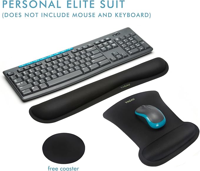 VAGAU Premium Keyboard Wrist Rest and Mouse Pad Wrist Support, Ergonomic Memory Foam Set for Office, Laptop, Mac, Computer and Gaming, Comfortable Typing &Wrist Pain Relief (C-Black)