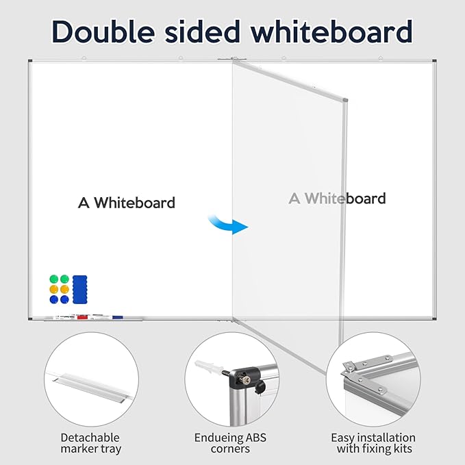 Large Whiteboard, Double Magnetic White Board for Wall, Dry Erase Whiteboard for Office Home & School (Silver, 72x48 inch)