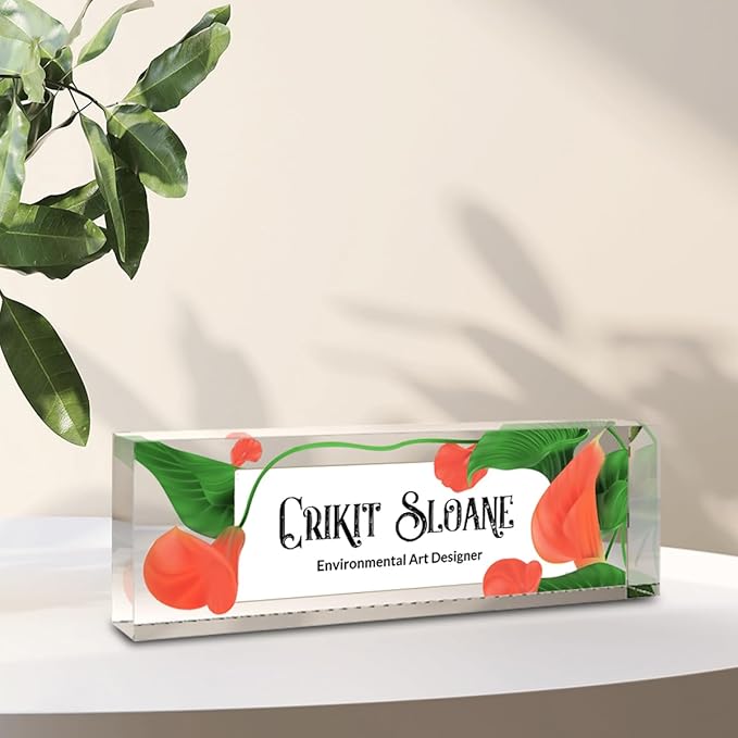 Personalized Name Plate for Desk, Custom Office Decor, Work Gift, Coworker Gift, Desk Nameplate, Desk Sign, Office Gift, Promotion Gift (Orange Calla Lily)