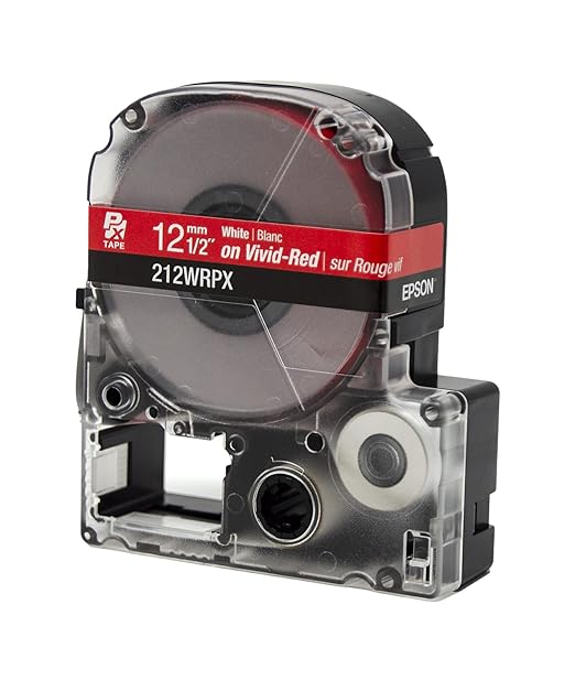 Epson LABELWORKS 212WRPX Genuine PET (Polyester) Tape Cartridge - White on Red Label Maker Tape - 1/2" (12MM) Wide, 30'