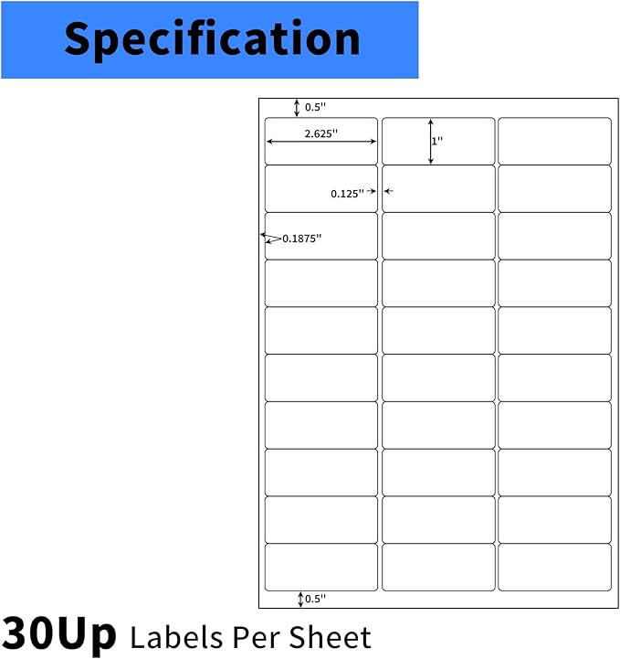 NefLaca 1" x2-5/8 Shipping Address Labels, Blank Mailing Labels, 30-UP White Self-Adhesive Name Tag Stickers for Inkjet and Laser Printer [50 Sheet 1500 Labels]