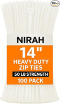 Zip Ties 14 inch Clear White, 50 lbs Strength, UV resistant, Self-locking, Multi-purpose Long Cable Ties, Wire Ties Heavy Duty Tie Downs for Office, Home, Outdoors, Cable Management by Nirah