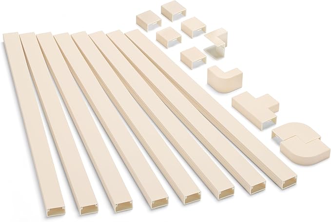 126in Cord Hider Kit, Wire Hiders for TV on Wall, Paintable Cable Management Kit, Wire Cover for Wall Mount TV, Hide Wires Along Wall, Beige Cord Cover Wall Wire Management, 8xL15.7in W0.95in H0.55in