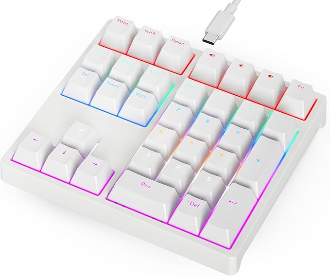 Gurjot Number Pad，Mechanical USB Wired Numeric Keypad with RGB LED Backlit,34 Keys Numpad Keyboard with PBT Keycaps Blue Switches for Windows/Mac Laptop,Computer,Desktop,PC,Notebook (White)