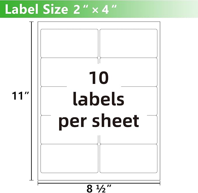 VZCPYTPM 1000 Blank Printable Shipping Labels 2x4 Inches,Inkjet or Laser,Customizable Adhesive Stickers for Address,Shipping,Mailing,Blank File Folder & Label Paper
