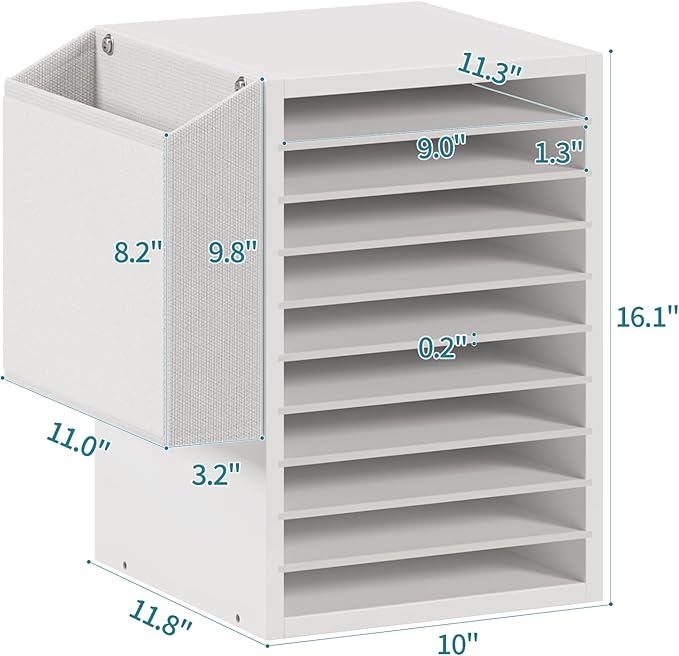 Office Mail Sorter, Wooden Paper Organizer with Storage Bag, 10 Tier Adjustable Classroom Mailbox, Removable Classroom Organization, Teacher Desk Organization for Office, Study, White