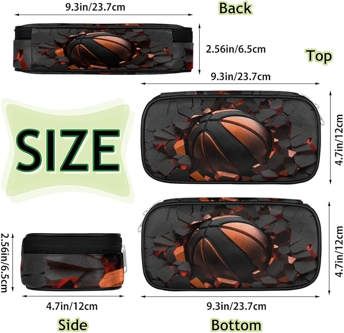 Pardick Basketball Big Capacity Pencil Pen Case Art Painting Large Pencil Pouch with Zipper Compartments Pencil Bag for Boys Girls Adults Student Office School Supplies