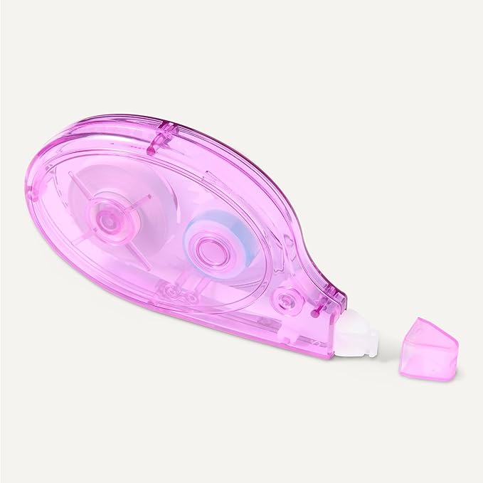 Amazon Basics White Out Correction Tape with Dispenser, 39.3ft, 4-Count Pack, Easy to use, Fast, Clean and Tear-Resistant Tape Office or School Supplies, Green, Orange, Purple, Red, Blue