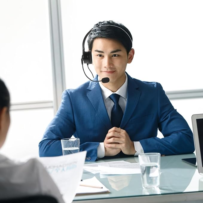 KALLORY USB Computer Headphone Single Ear Headset with Microphone for Call Center Office Use Black Head-Mounted Business Gaming Headset Compatible with PC and Cell Phone