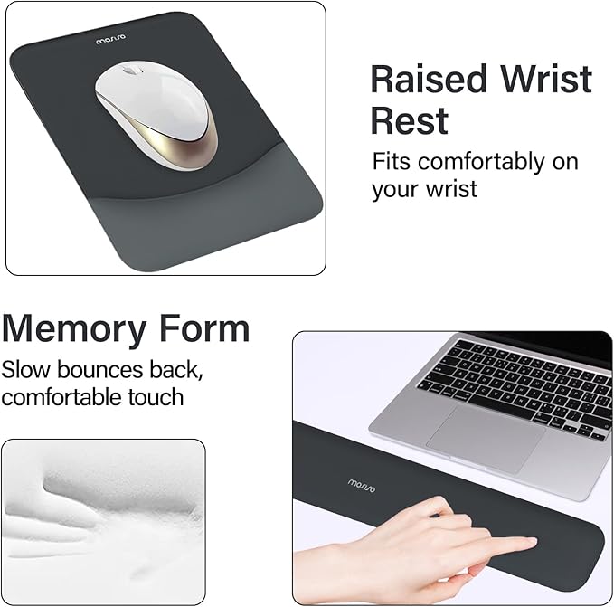 MOSISO Keyboard Mouse Pad Set, Large Gaming Mouse Pad&Rectangular Keyboard Wrist Rest&Mousepad with Wrist Rest&Coaster, Ergonomic Non-Slip&Easy Typing Pad with Curved Silicone Lining, Slate Gray