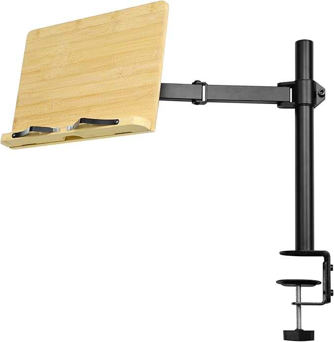 Navaris Book Stands with Clamp - Book Holder for Reading - Bamboo Books Stand - Works for Music, E-Readers or Tablets - 13.39 x 17.72 x 21.65 (34 x 45 x 55 cm)