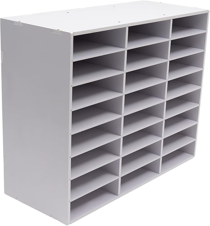 24 Slot Paper Organizer 24 Compartment Classroom Mailbox Adjustable Mail Sorter Desktop File Sorter, Paper Trays for Classroom, Office, Home (White)