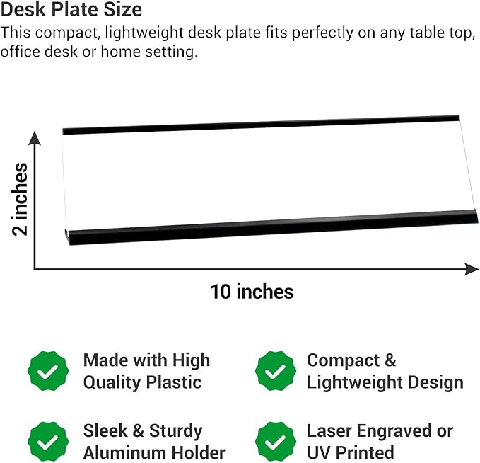 Custom Engraved Desk Plate | Personalized with your Name and Title | Perfect Decor for Office, Business, or Home | Multiple Font and Color Options | 2x8" or 2x10" (Dark Blue w/White Letters, 2x10")