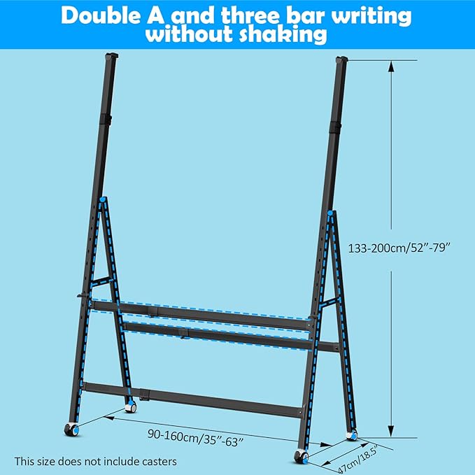 A-Frame Foldable Whiteboard Stand, Height and Width Adjustable, Mobile Stand with Wheels for All Heavy Duty Glass Blackboard, Chalkboard, Bulletin Board, Display Board, Drawing Board (Black)