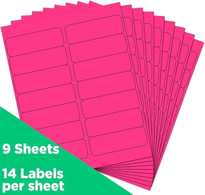 JAM Paper® Address Labels - 1 1/3 x 4 in - Neon Pink - 14 Labels per Sheet, 126 Per Pack