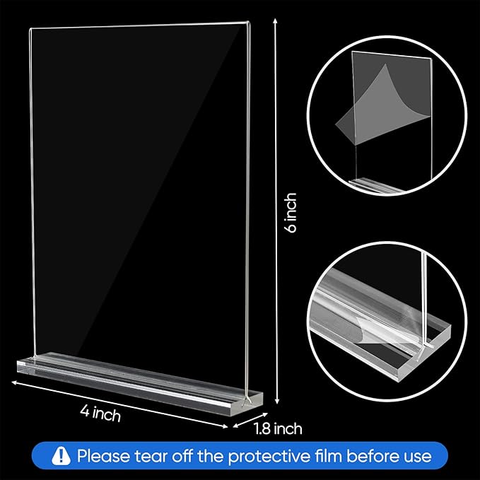 6 Pack Acrylic Sign Holder 4 x 6, Clear Double Side T Shape Acrylic Table Sign Stands for Displaying, Flyer Holder Paper Card Holder for Office Business Store Mall Restaurants