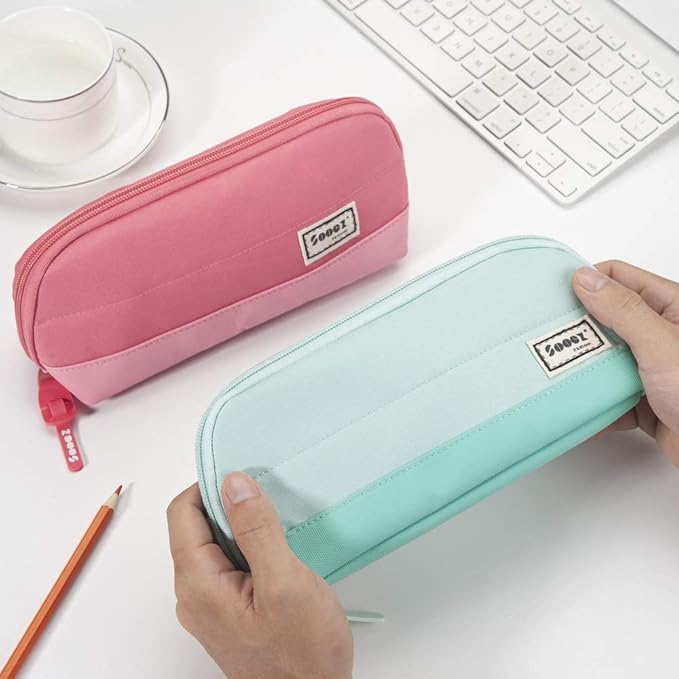 Sooez Wide-Opening Pencil Pen Case, Lightweight & Spacious Pencil Cases Bag Pouch Box Organizer, Aesthetic Supply with Triangular Design for Adults, Mint Green