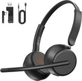 SEJJ Wireless Headset with Mic for Work, Bluetooth 5.4 Headphones with AI Noise-Canceling Mic for Clear Calls, Wireless Headsets with Mic Mute & USB A/C Dongle for PC, Computer, Laptop, Black