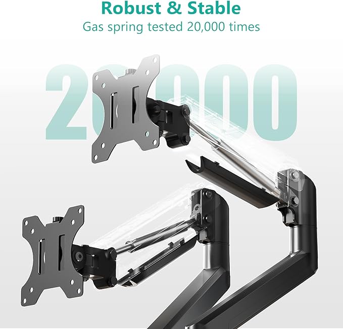 WALI Dual Monitor Stand for 17-32 inch Computer Screens, Dual Monitor Arms for 2 Monitors Holds up to 22 lbs, Height Adjustable Gas Spring Dual Monitors Mount, VESA 75x75/100x100mm (GSMP002N), Black