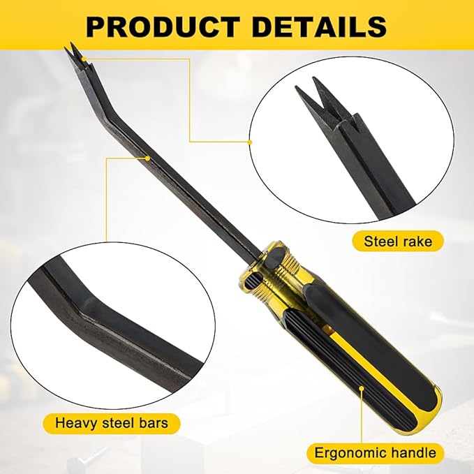 3PCS Heavy Duty Construction Staple Remover with Tack Puller Tool, Nail Puller, Carpet Remover, Removing All Kinds of Staples for Furniture, Floor, Wooden Case, Carton, Photo Frame(COLOR:Black+Yellow)