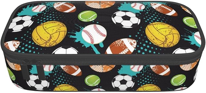 Sport Cool Ball Pattern Pencil Case Big Capacity Storage Pencil Pouch Stationery Bags With Zipper Portable Pen Holder Box Organizer For Boys Girls Teens Student College School Office Supplies