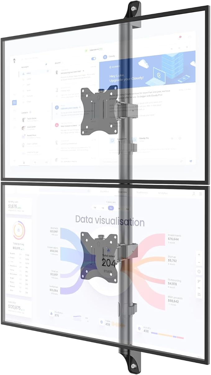 WALI Vertical Dual Monitor Wall Mount, Stacked Monitor Wall Mount for 17-38 Inch 2 Screens 22lbs each with Height Adjustment Heavy Duty Sturdy Steel Tilt Swivel Rotate Flexibility VESA 75x75/100x100mm