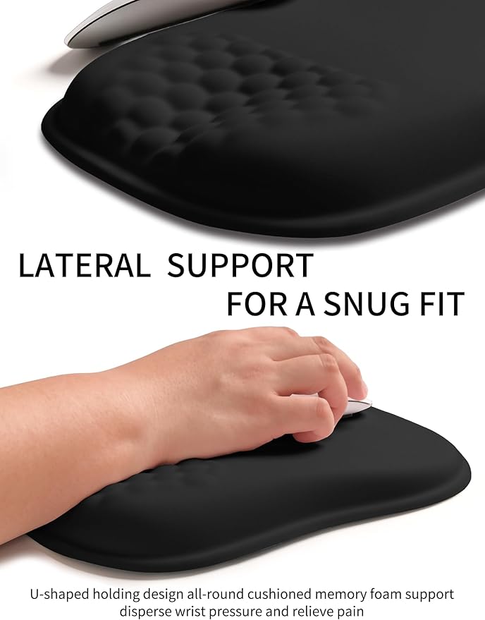 Hokafenle Ergonomic Wrist-hugging Mouse Pad Wrist Support, U-shaped Holding Wrist Rest Mousepad for Carpal Tunnel Pain Relief with Cushioned Memory Foam Slope Massage Bulge (Classic 10.2x8.3 in,Black)