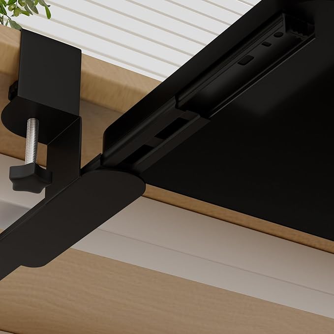 Keyboard Tray Under Desk, Slide Out Computer Keyboard Drawer with Adjustable C-clamp for Home, Office and Gaming Mouse Tray for Typing 25.59" × 9.84" × 4.72" Black