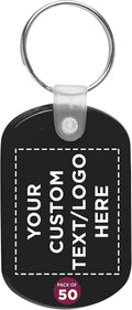 DISCOUNT PROMOS Tag Soft Plastic Keychains - 50 pack - Customizable Text, Logo - Small Key Tag Chain For Staying Organized - Rubber Key Ring Keychain – Black