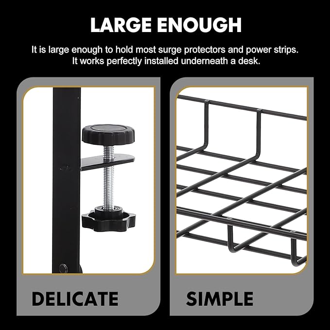 Under Desk Cable Management Tray, Cable Storage Rack Wire Cord Organizer, No-Drill Black 500Mm Holder for Office Desk Power Strip Organization