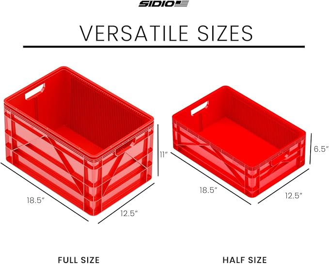 SIDIO CRATE Basic Pack - Two Full Size and One Half Size SidioCrate, Stackable Outdoor Organizer Storage Bins with Dividers - Red