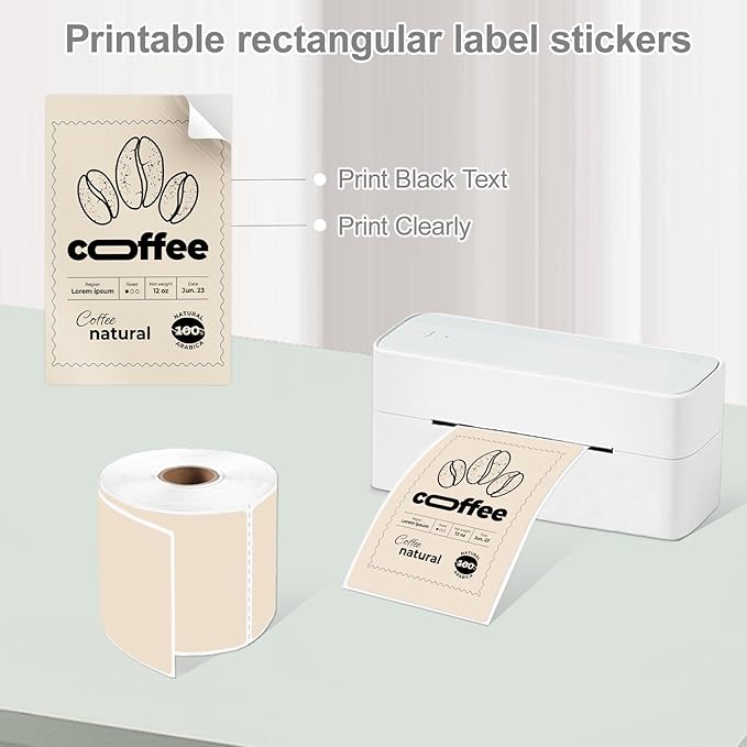 YOULAISHI 3 X 5 Inch Printable Waterproof Rectangle Color Coding Labels, 300 Per Roll Adhesive Color Coding Stickers for Bar-Codes, Address, Small Business Labeling, Light Brown