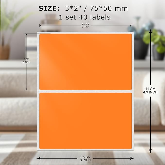 FINDAT Rectangle Label Stickers 3×2 Inch Vinyl Removable Orange Sticker Waterproof Writable File Folder Moving Labels for Boxes Home Office Labeling 40 PCS