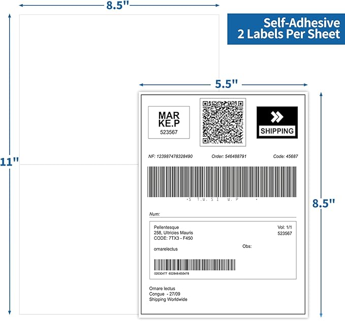 Half Sheet Shipping Labels - 10000 Counts, 8.5” x 5.5” Self Adhesive Shipping Label White Internet Mailing Labels 2 Per Page, Laser & Inkjet Printer Compatible [5000 Sheets 8.5” x 11”]