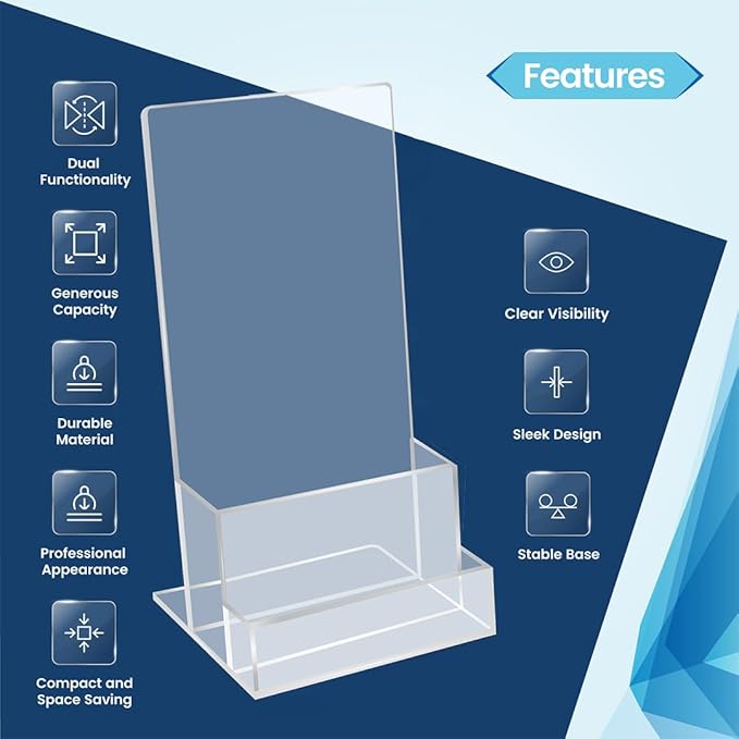 2 Pack Acrylic Brochure Holder Stand 4‘’, Clear brochure and business Rack Card Holder Stand, Plastic Flyer Display Stand for Magazine, Pamphlet, Booklets, Menu, Journals, Business Card