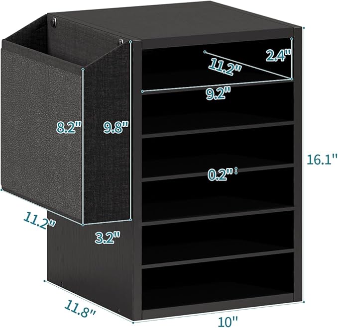 Literature Organization Paper Storage Slot, Office Desk File Organizer, Desktop Wood Mailbox For Teacher Classroom, 6 Tier Adjustable Countertop Mail Sorter, Mailboxes With Name Slots, Black