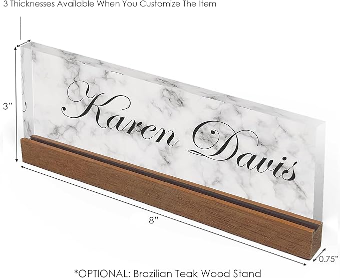 Artblox Personalized Name Plate for Desk | White Marble Design On Clear Acrylic Glass | Custom Plaque Desk Name Plate Personalized Your Name and Credentials Office Office Sign Engraved Plaque